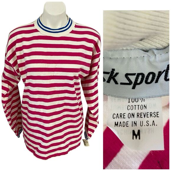 SK Sport Tops - SK Sport Sweatshirt Womens Medium Vintage 1980s Pink Stripe Classic Hipster